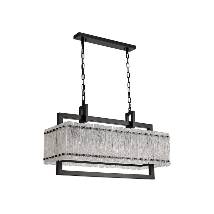 Nelson Lighting NL76859 Sorrel Medium Rectangular Pendant 8 Light Matt Black/Crystal Sand Glass