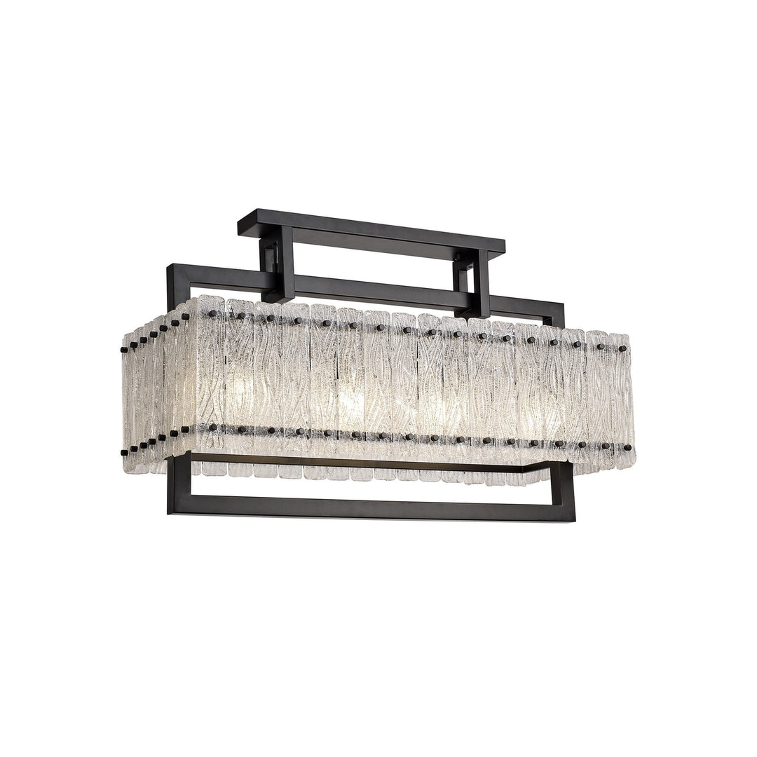 Nelson Lighting NL76859 Sorrel Medium Rectangular Pendant 8 Light Matt Black/Crystal Sand Glass