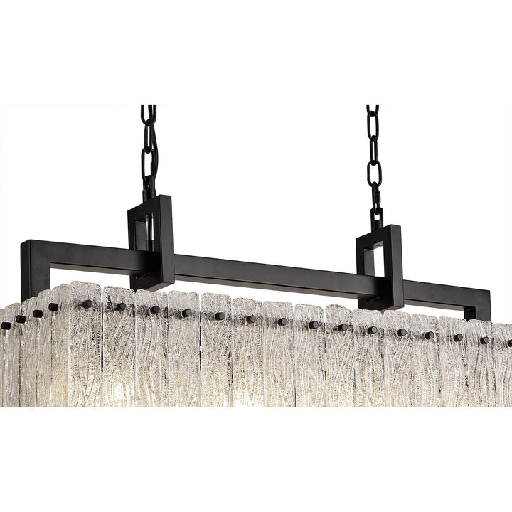 Nelson Lighting NL76859 Sorrel Medium Rectangular Pendant 8 Light Matt Black/Crystal Sand Glass