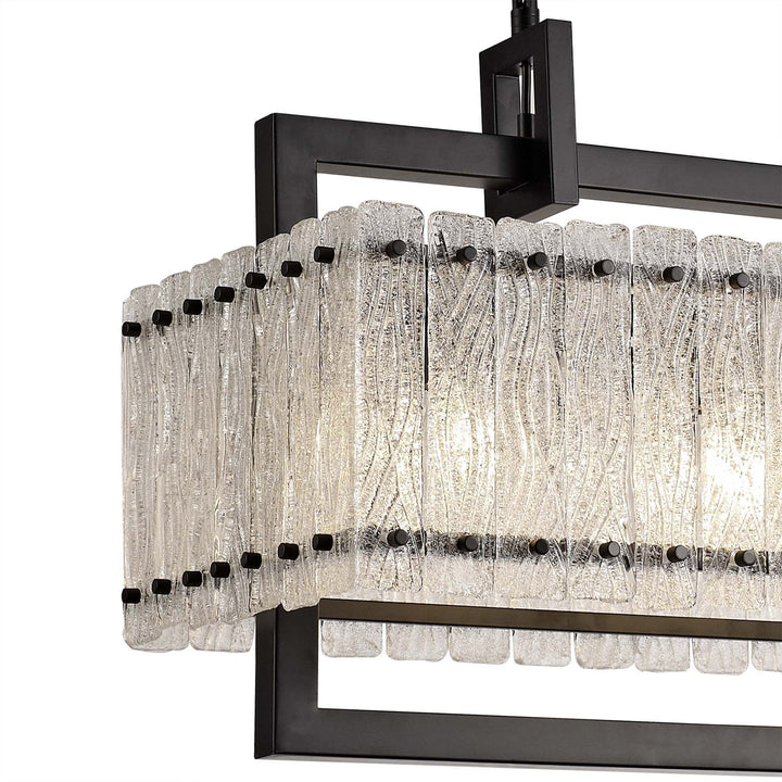 Nelson Lighting NL76859 Sorrel Medium Rectangular Pendant 8 Light Matt Black/Crystal Sand Glass