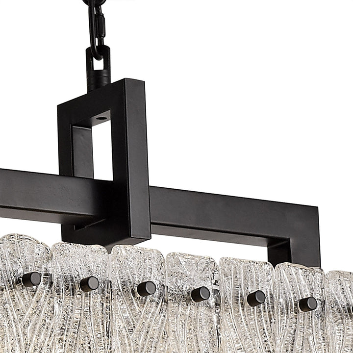 Nelson Lighting NL76859 Sorrel Medium Rectangular Pendant 8 Light Matt Black/Crystal Sand Glass