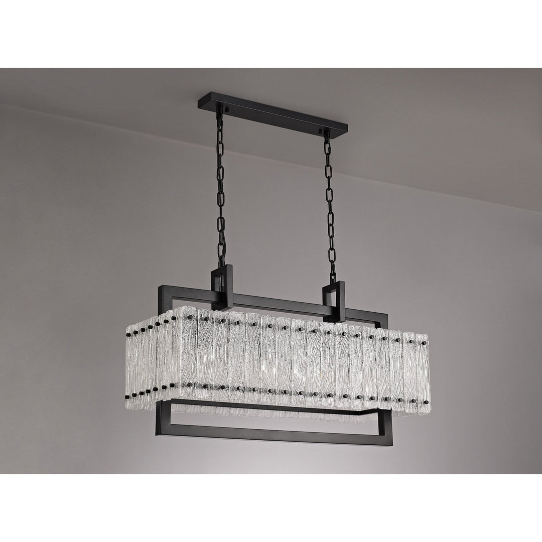 Nelson Lighting NL76859 Sorrel Medium Rectangular Pendant 8 Light Matt Black/Crystal Sand Glass