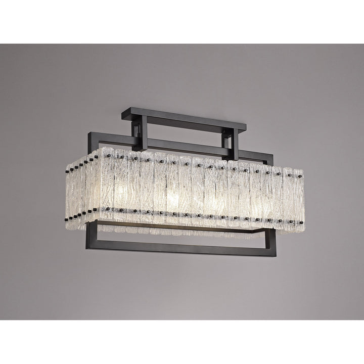 Nelson Lighting NL76859 Sorrel Medium Rectangular Pendant 8 Light Matt Black/Crystal Sand Glass