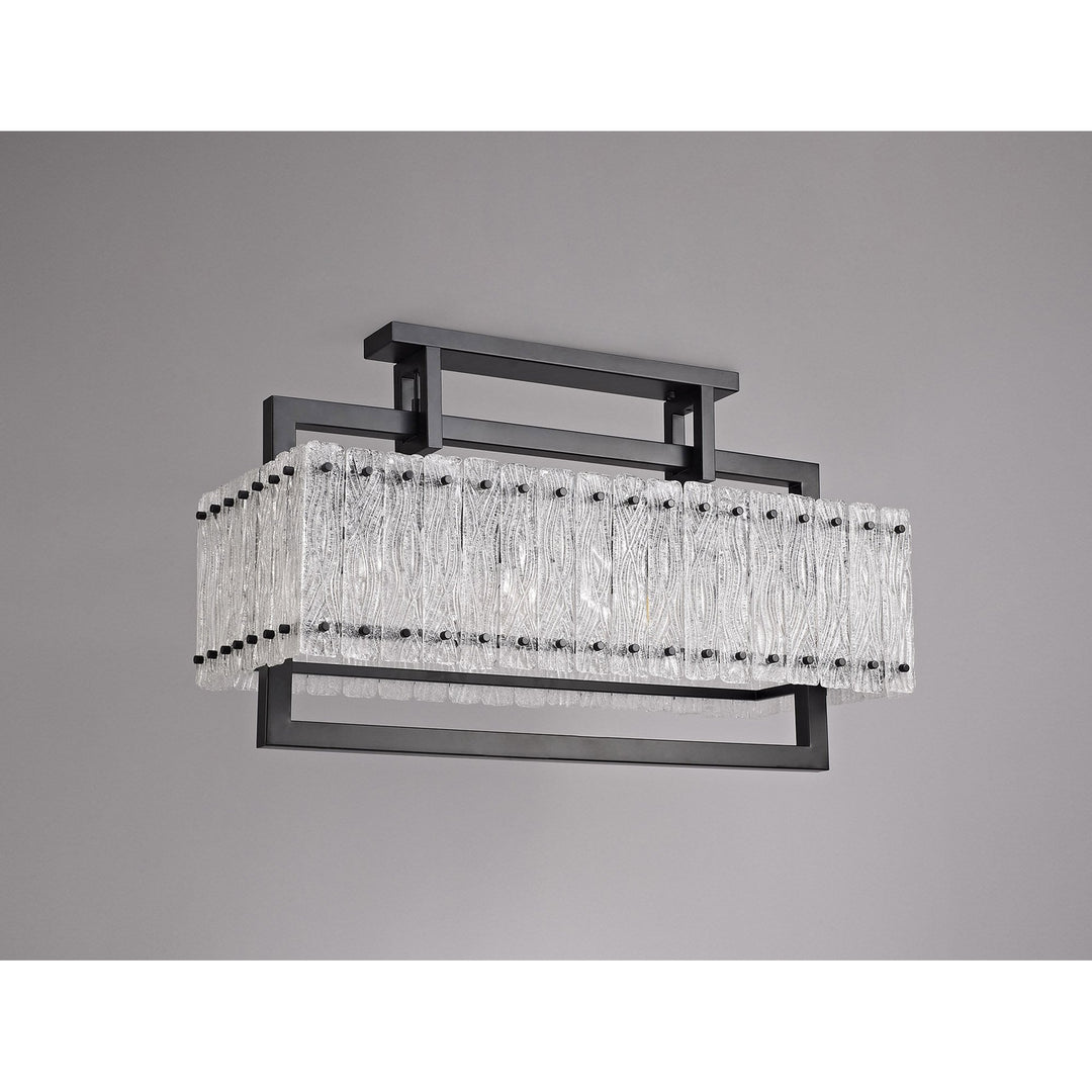 Nelson Lighting NL76859 Sorrel Medium Rectangular Pendant 8 Light Matt Black/Crystal Sand Glass