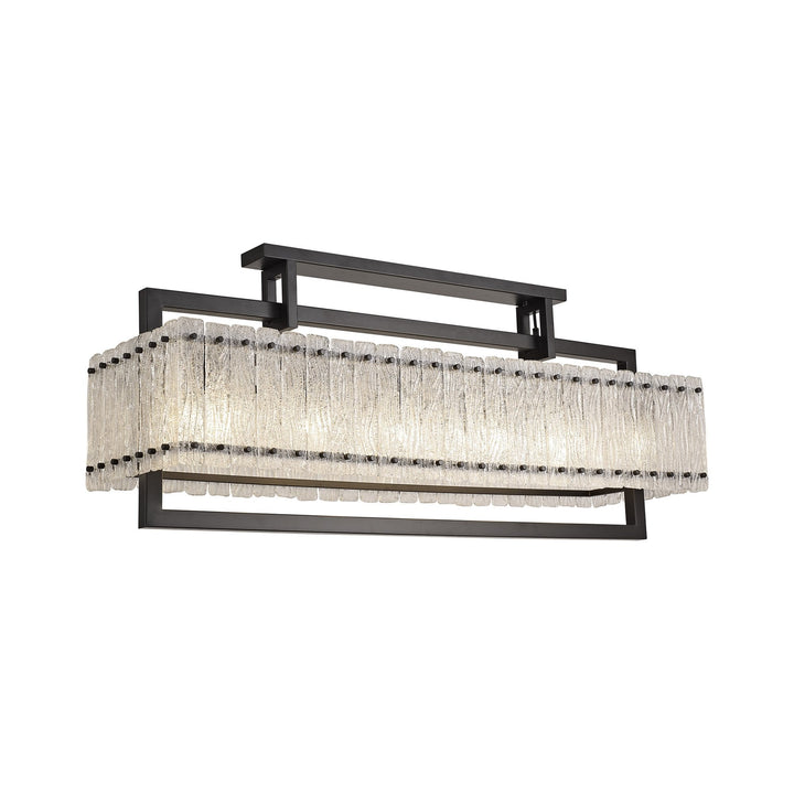 Nelson Lighting NL76869 Sorrel Large Rectangular Pendant 12 Light Matt Black/Crystal Sand Glass