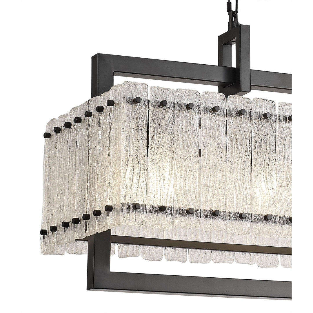 Nelson Lighting NL76869 Sorrel Large Rectangular Pendant 12 Light Matt Black/Crystal Sand Glass