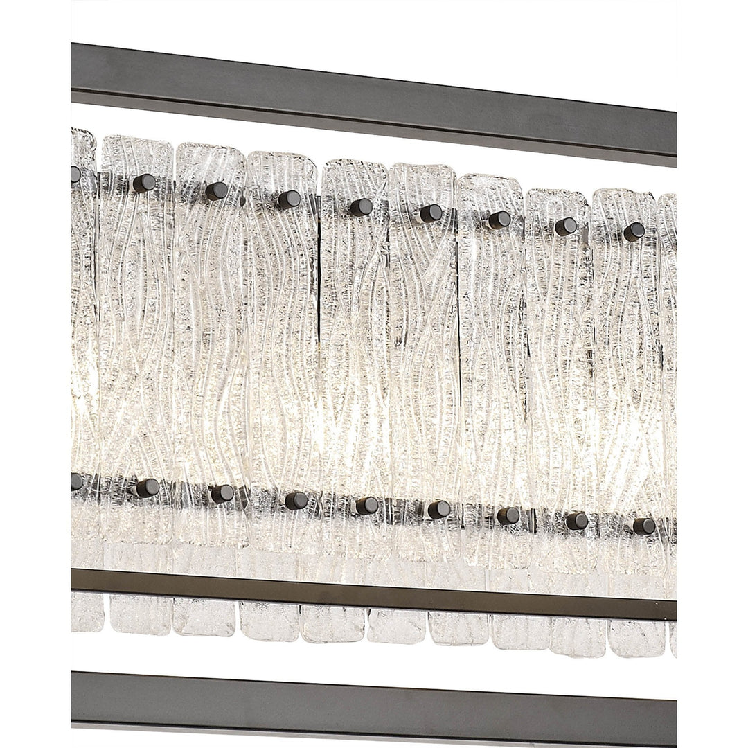 Nelson Lighting NL76869 Sorrel Large Rectangular Pendant 12 Light Matt Black/Crystal Sand Glass