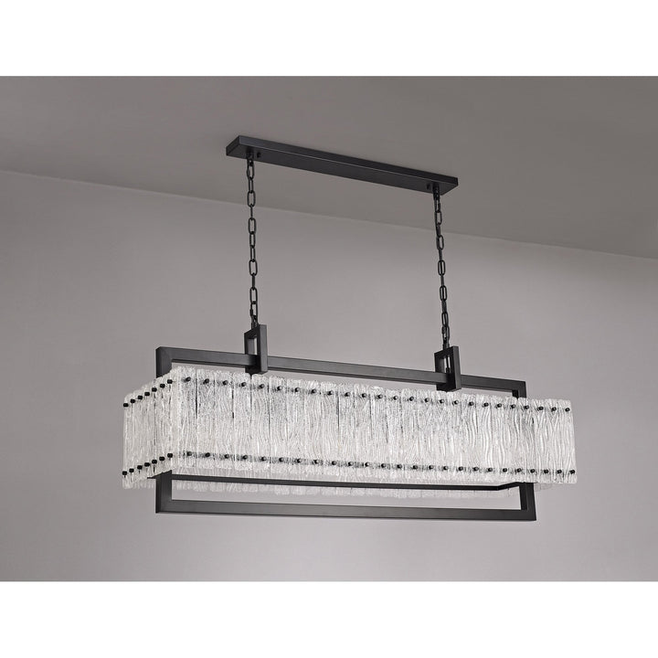 Nelson Lighting NL76869 Sorrel Large Rectangular Pendant 12 Light Matt Black/Crystal Sand Glass