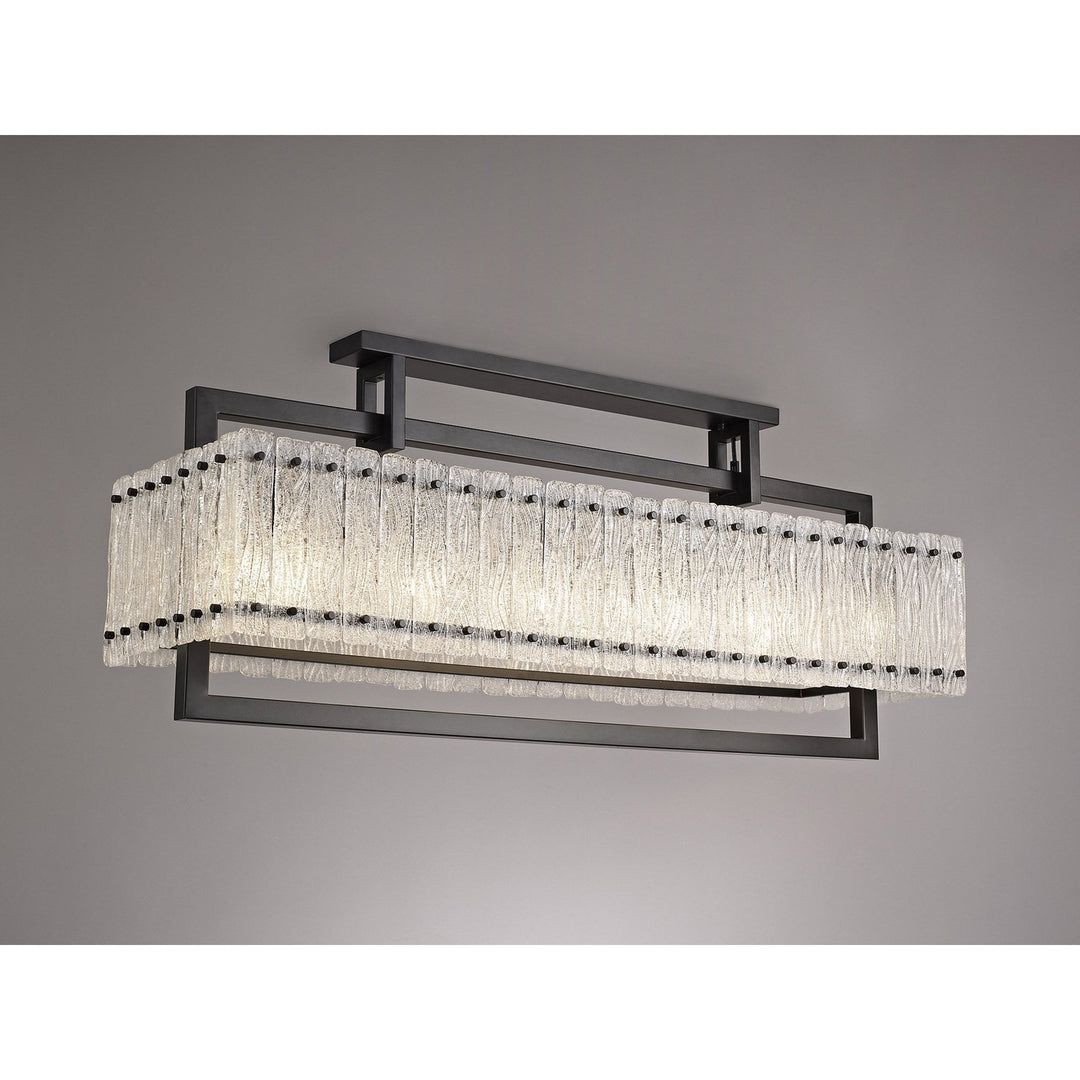 Nelson Lighting NL76869 Sorrel Large Rectangular Pendant 12 Light Matt Black/Crystal Sand Glass