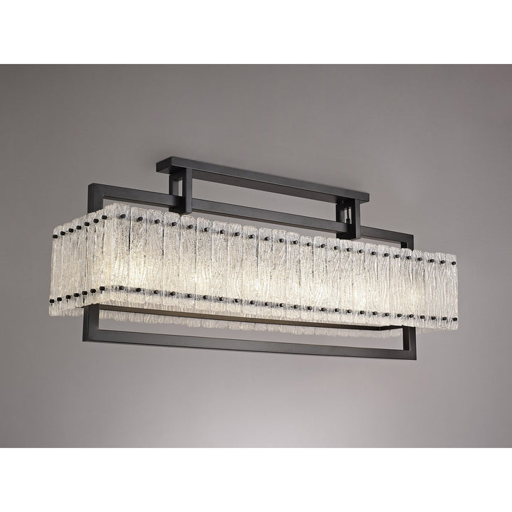 Nelson Lighting NL76869 Sorrel Large Rectangular Pendant 12 Light Matt Black/Crystal Sand Glass