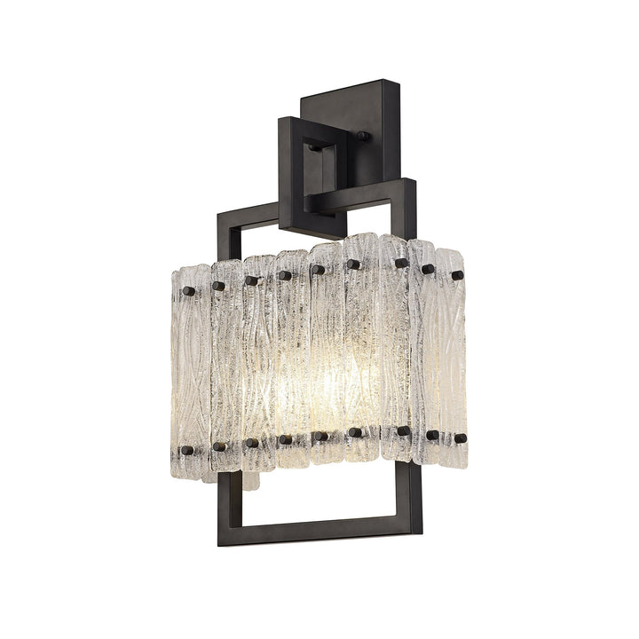 Nelson Lighting NL76879 Sorrel Wall Lamp 2 Light Matt Black/Crystal Sand Glass