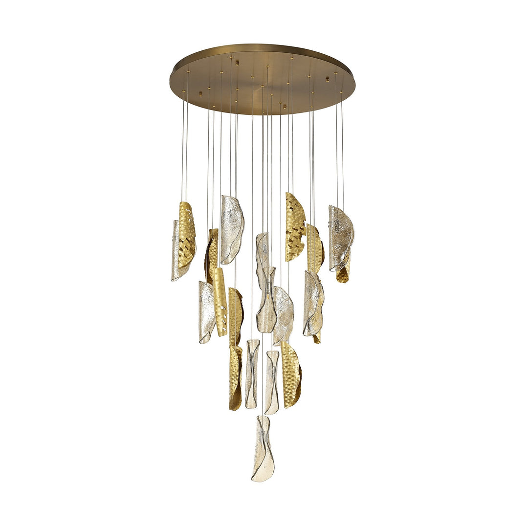 Nelson Lighting NL78619 Taki Pendant 5M 21 Light Brass/Copper & Cognac Glass