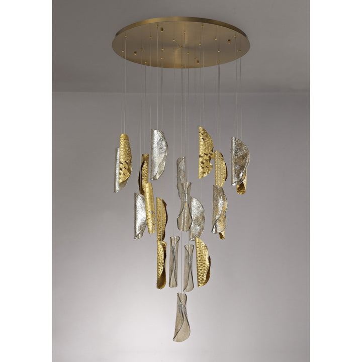 Nelson Lighting NL78619 Taki Pendant 5M 21 Light Brass/Copper & Cognac Glass