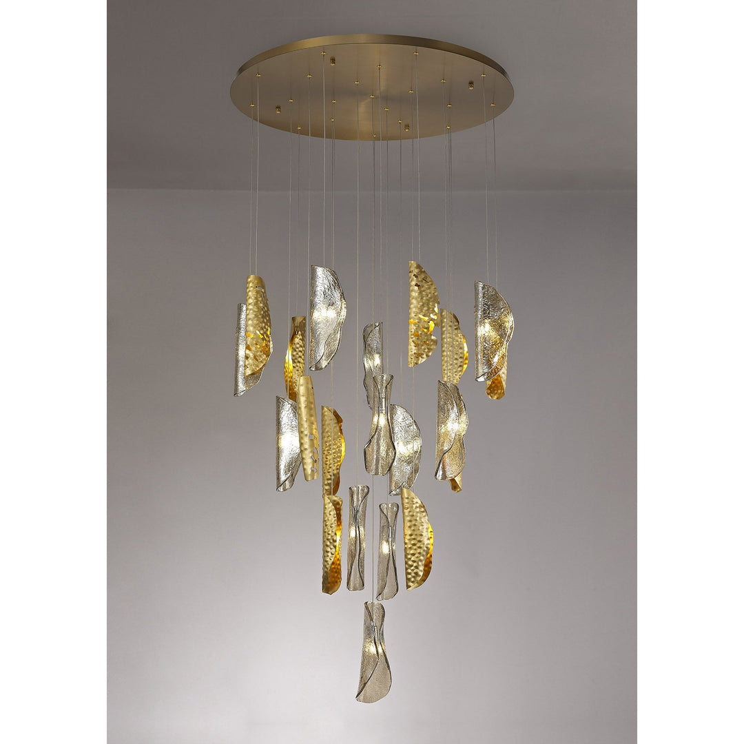 Nelson Lighting NL78619 Taki Pendant 5M 21 Light Brass/Copper & Cognac Glass