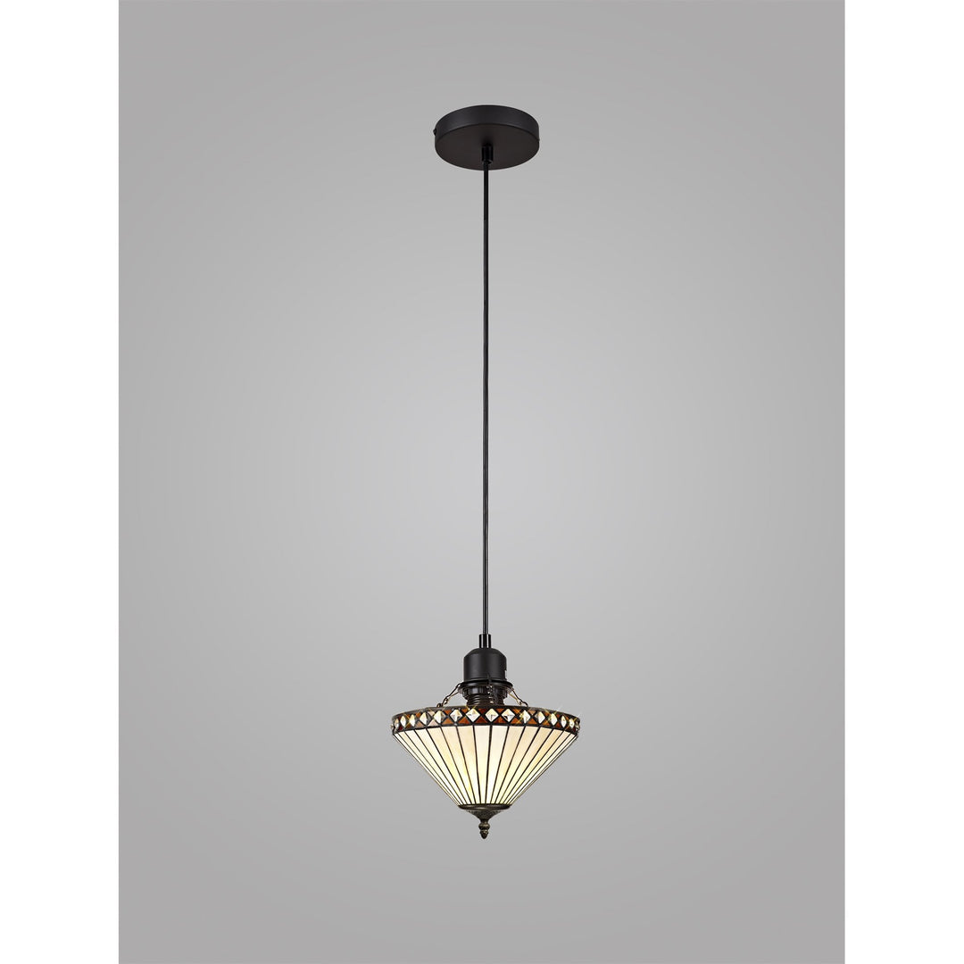 Nelson Lighting NLK02169 Tink 1 Light Up Lighter Pendant With 30cm Tiffany Shade Amber/Chrome/Crystal/Black