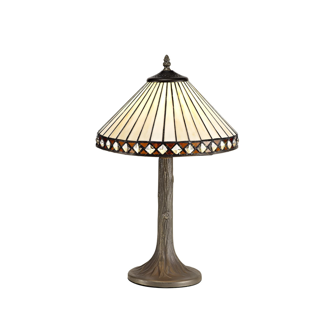 Nelson Lighting NLK02179 Tink 1 Light Tree Like Table Lamp With 30cm Tiffany Shade Amber/Chrome/Antique Brass