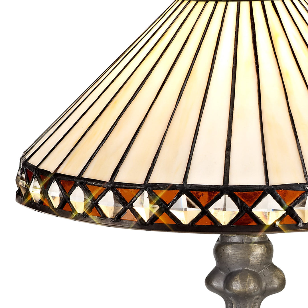 Nelson Lighting NLK02189 Tink 1 Light Curved Table Lamp With 30cm Tiffany Shade Amber/Chrome/Antique Brass