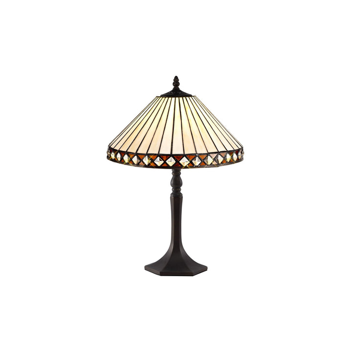 Nelson Lighting NLK02199 | Tink 1 Light Octagonal Table Lamp | Tiffany Shade | Amber/Chrome/Antique Brass