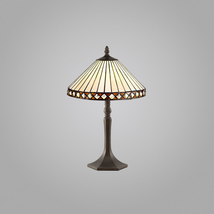 Nelson Lighting NLK02199 | Tink 1 Light Octagonal Table Lamp | Tiffany Shade | Amber/Chrome/Antique Brass