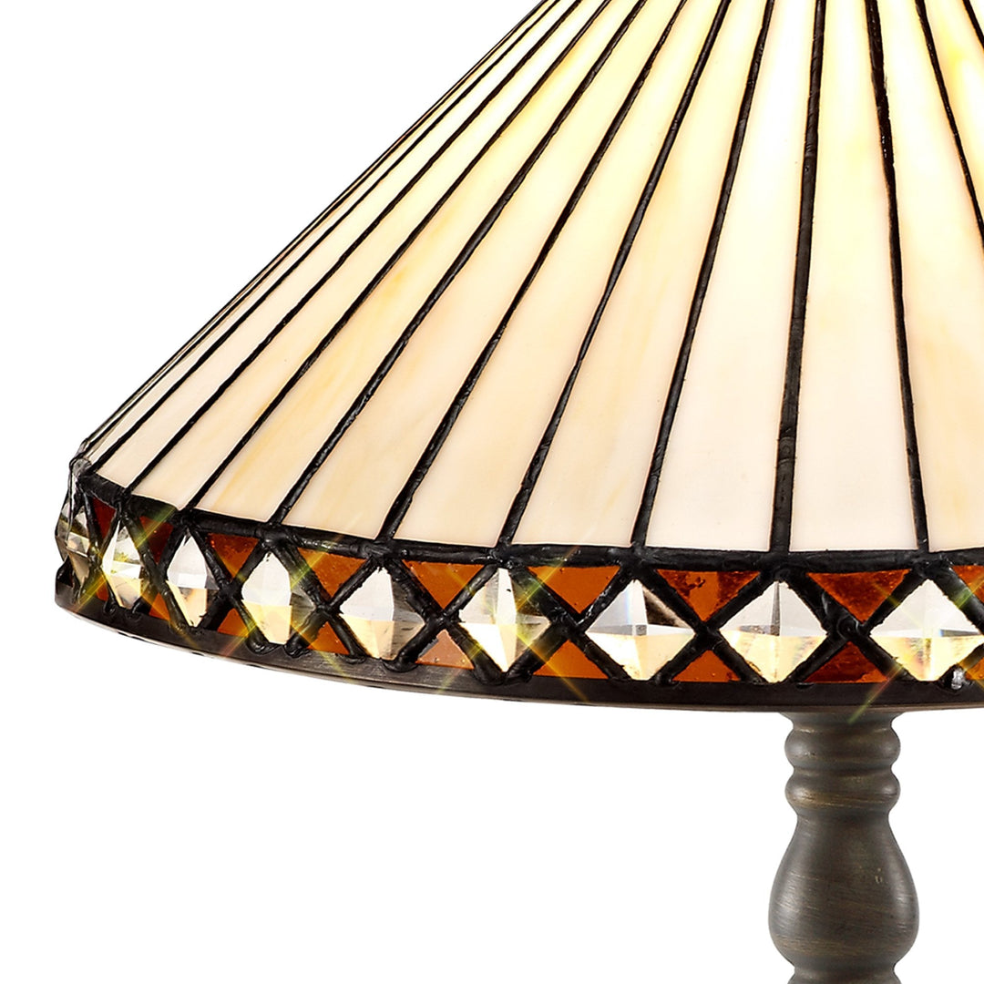 Nelson Lighting NLK02199 | Tink 1 Light Octagonal Table Lamp | Tiffany Shade | Amber/Chrome/Antique Brass