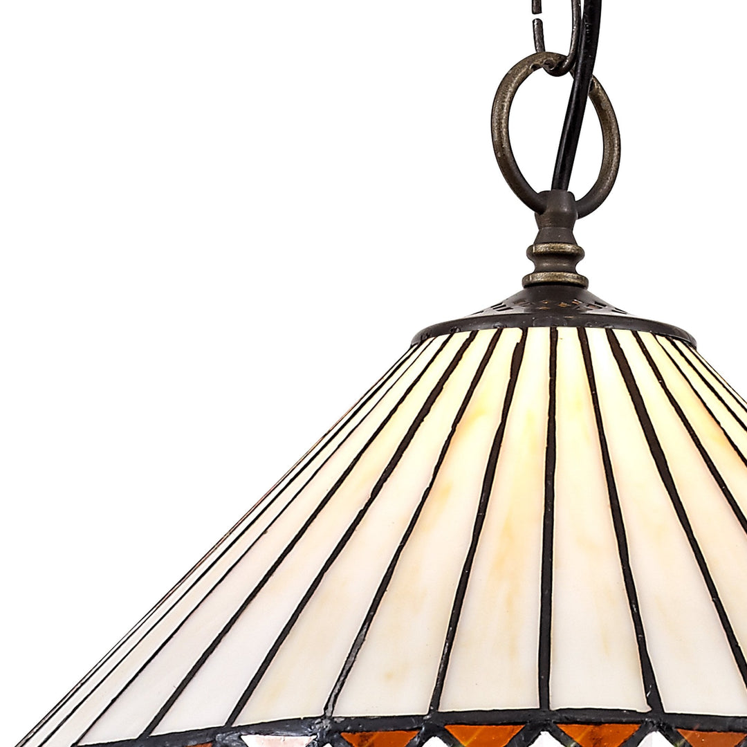 Nelson Lighting NLK02209 Tink 1 Light Down Lighter Pendant With 30cm Tiffany Shade Amber/Chrome/Antique Brass