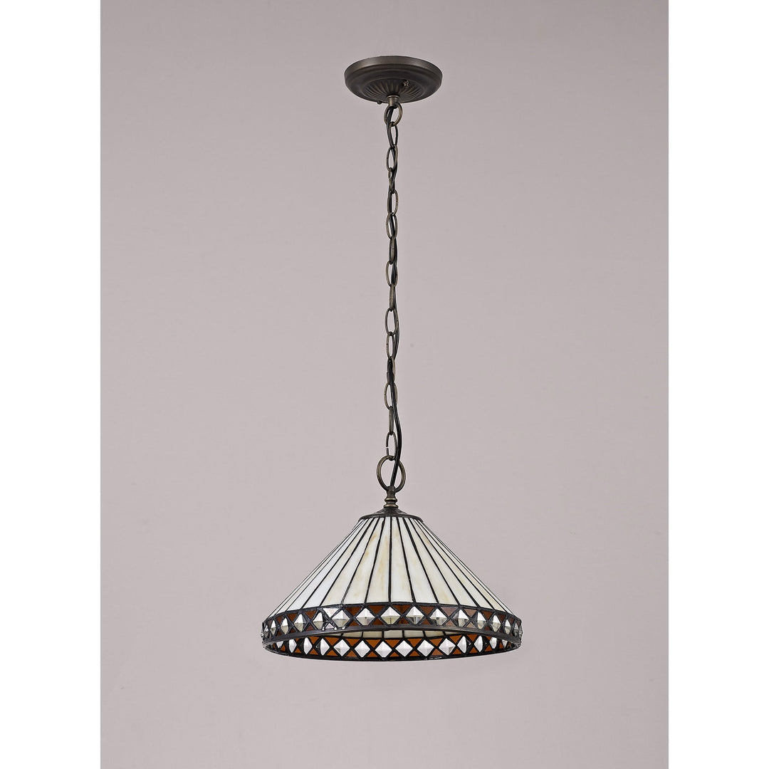 Nelson Lighting NLK02209 Tink 1 Light Down Lighter Pendant With 30cm Tiffany Shade Amber/Chrome/Antique Brass