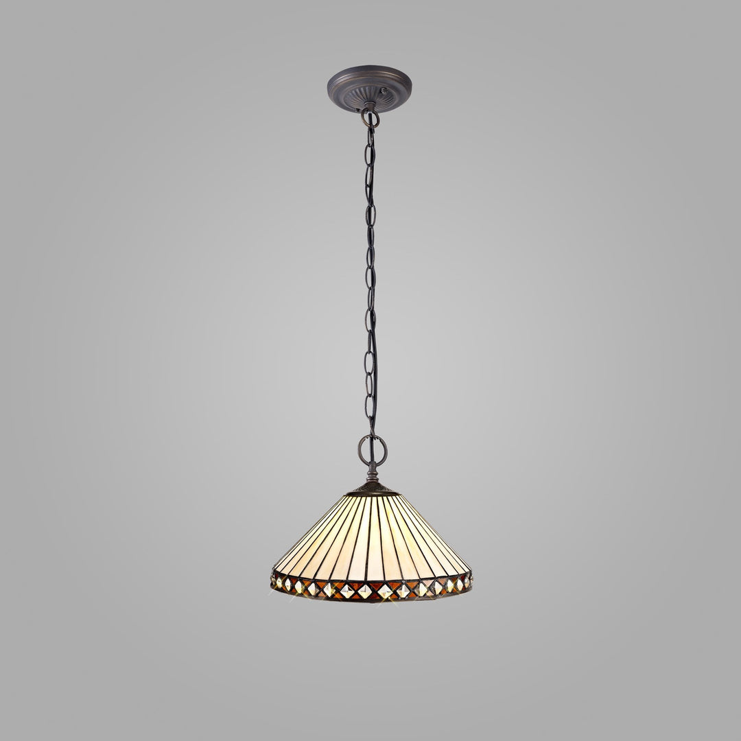 Nelson Lighting NLK02219 Tink 2 Light Down Lighter Pendant With 30cm Tiffany Shade Amber/Chrome/Antique Brass