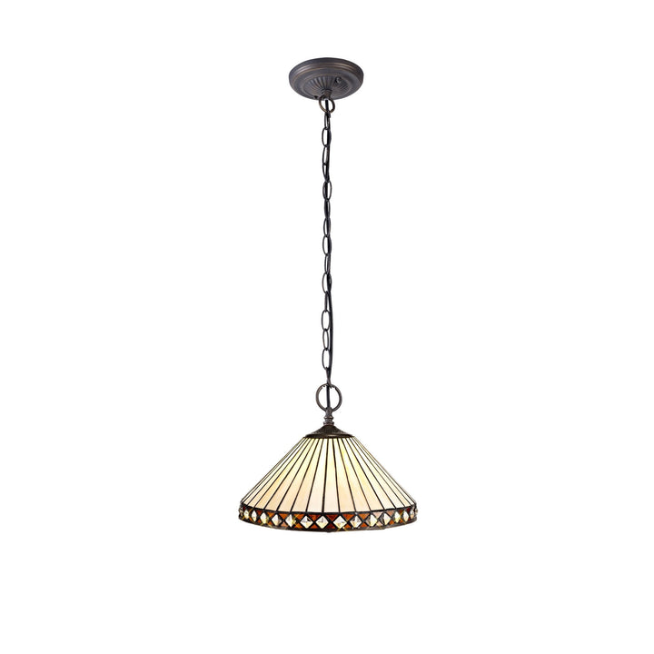 Nelson Lighting NLK02219 Tink 2 Light Down Lighter Pendant With 30cm Tiffany Shade Amber/Chrome/Antique Brass