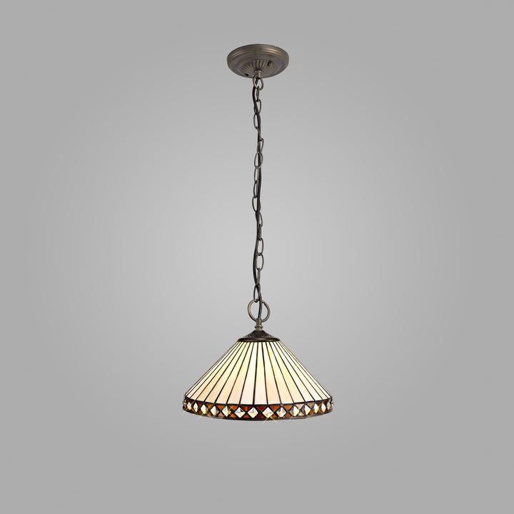 Nelson Lighting NLK02229 Tink 3 Light Down Lighter Pendant With 30cm Tiffany Shade Amber/Chrome/Antique Brass