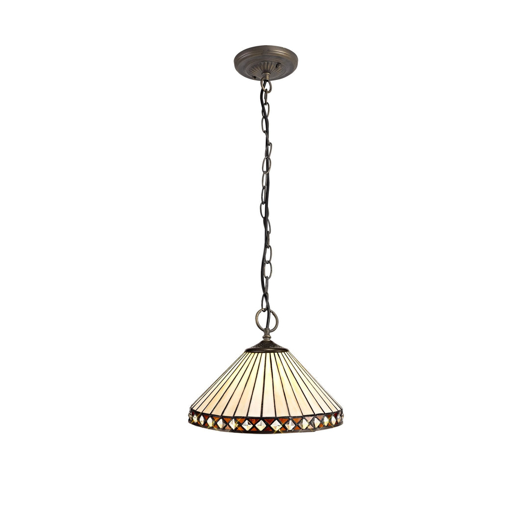 Nelson Lighting NLK02229 Tink 3 Light Down Lighter Pendant With 30cm Tiffany Shade Amber/Chrome/Antique Brass