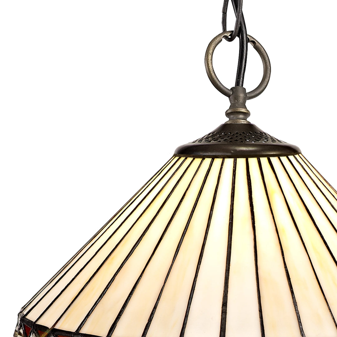 Nelson Lighting NLK02229 Tink 3 Light Down Lighter Pendant With 30cm Tiffany Shade Amber/Chrome/Antique Brass