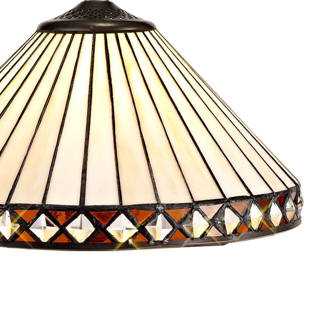 Nelson Lighting NLK02229 Tink 3 Light Down Lighter Pendant With 30cm Tiffany Shade Amber/Chrome/Antique Brass