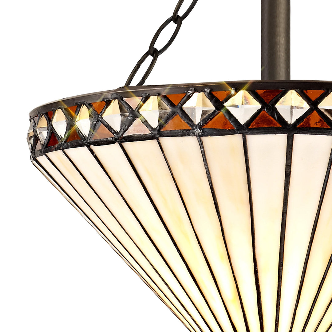 Nelson Lighting NLK02239 Tink 2 Light Semi Ceiling With 30cm Tiffany Shade Amber/Chrome/Antique Brass