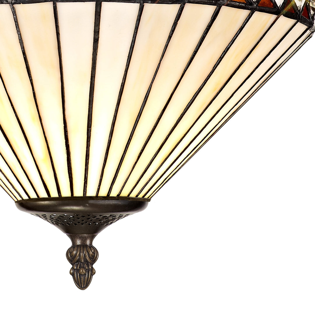 Nelson Lighting NLK02239 Tink 2 Light Semi Ceiling With 30cm Tiffany Shade Amber/Chrome/Antique Brass