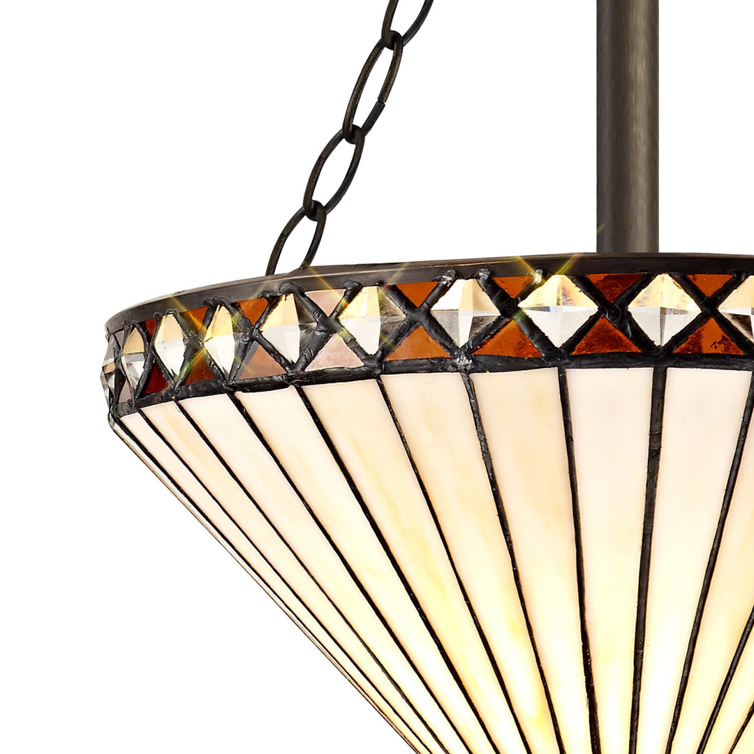 Nelson Lighting NLK02249 Tink 3 Light Semi Ceiling With 30cm Tiffany Shade Amber/Chrome/Antique Brass