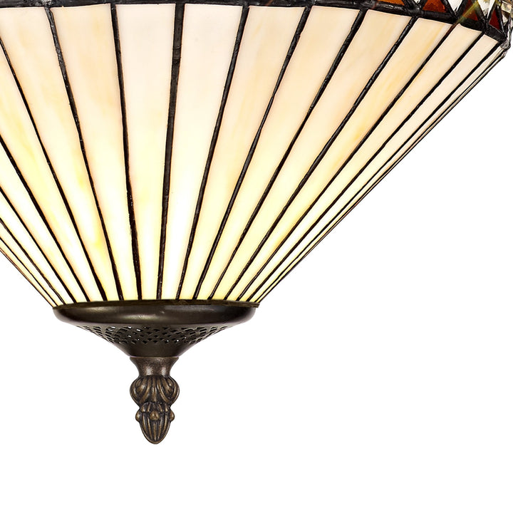 Nelson Lighting NLK02249 Tink 3 Light Semi Ceiling With 30cm Tiffany Shade Amber/Chrome/Antique Brass