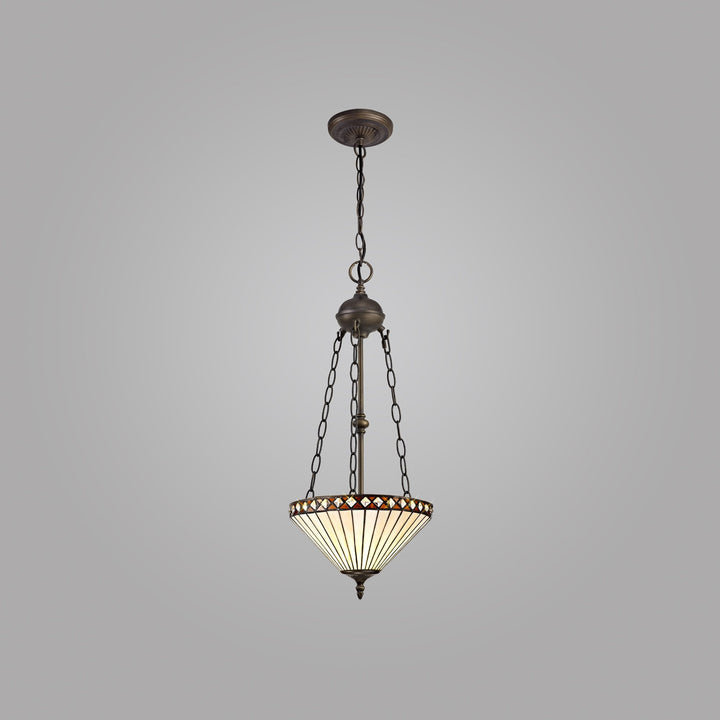 Nelson Lighting NLK02259 Tink 2 Light Up Lighter Pendant With 30cm Tiffany Shade Amber/Chrome/Antique Brass