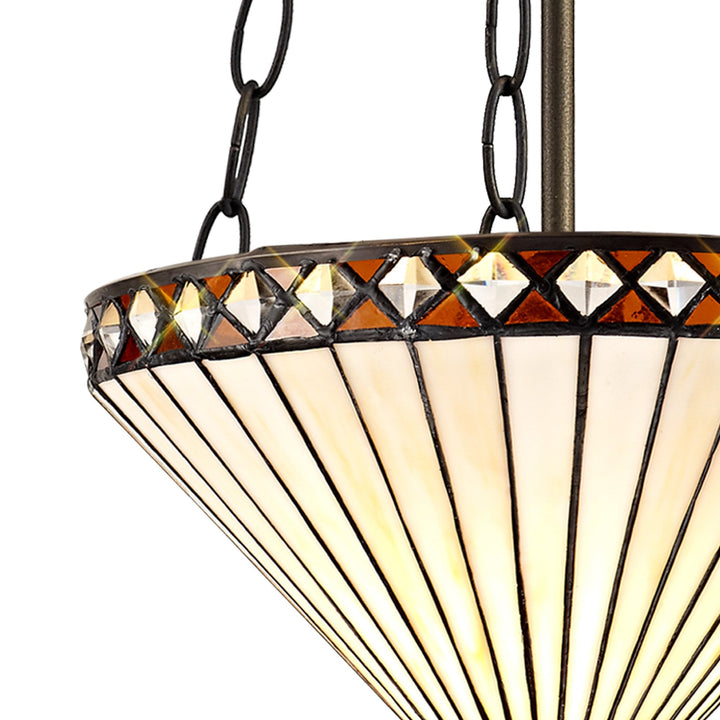 Nelson Lighting NLK02259 Tink 2 Light Up Lighter Pendant With 30cm Tiffany Shade Amber/Chrome/Antique Brass