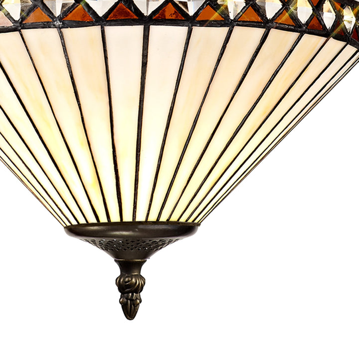 Nelson Lighting NLK02259 Tink 2 Light Up Lighter Pendant With 30cm Tiffany Shade Amber/Chrome/Antique Brass