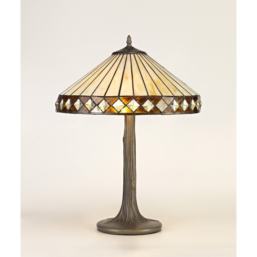 Nelson Lighting NLK02279 Tink 2 Light Tree Like Table Lamp With 40cm Tiffany Shade Amber/Chrome/Antique Brass