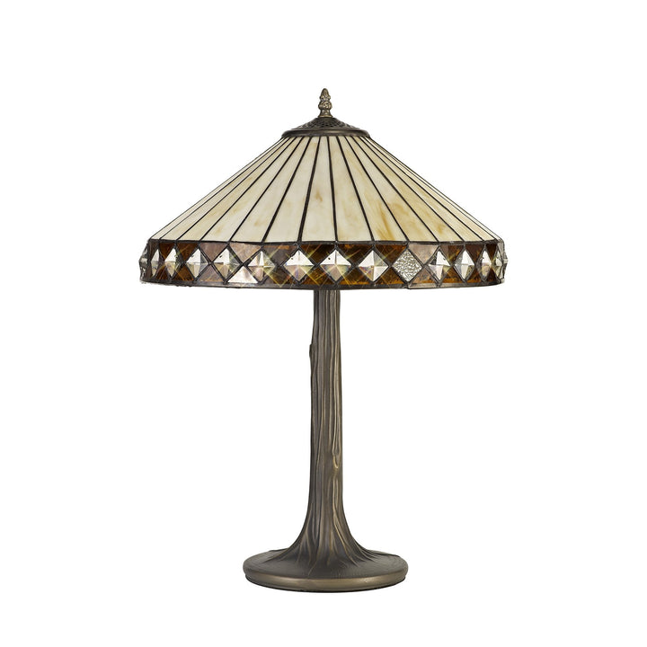 Nelson Lighting NLK02279 Tink 2 Light Tree Like Table Lamp With 40cm Tiffany Shade Amber/Chrome/Antique Brass