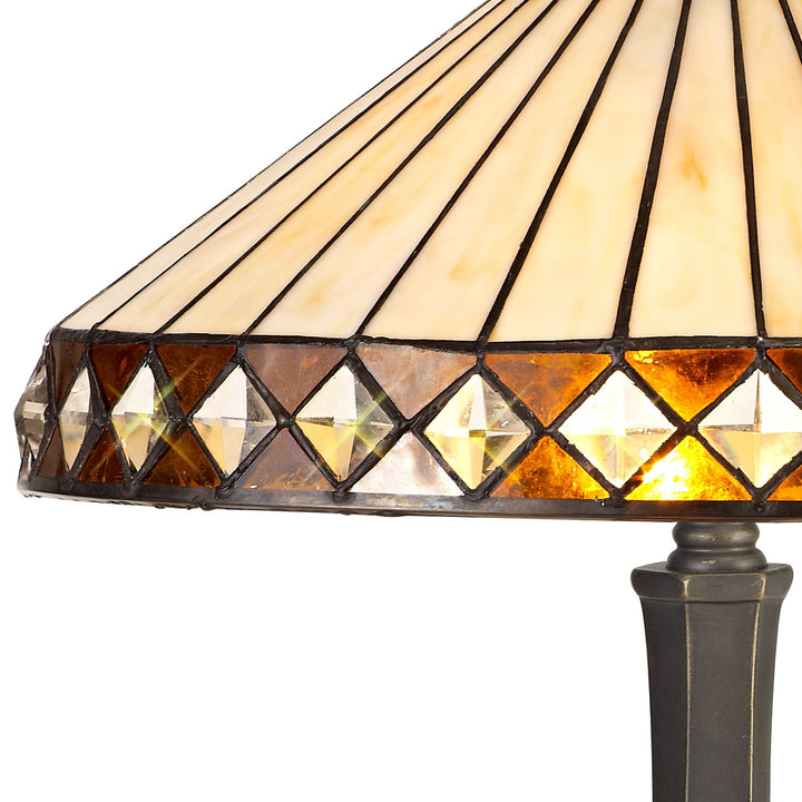 Nelson Lighting NLK02299 Tink 2 Light Octagonal Table Lamp With 40cm Tiffany Shade Amber/Chrome/Antique Brass