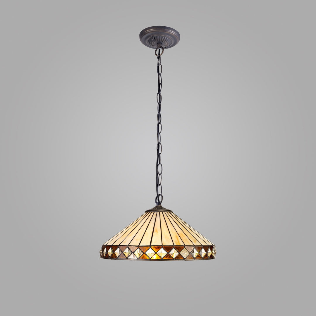 Nelson Lighting NLK02309 Tink 1 Light Down Lighter Pendant With 40cm Tiffany Shade Amber/Chrome/Antique Brass