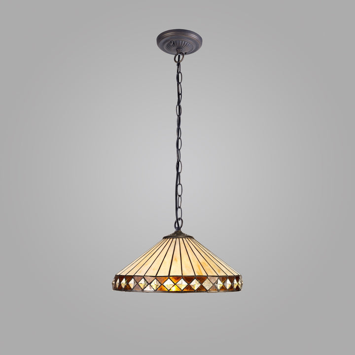 Nelson Lighting NLK02309 Tink 1 Light Down Lighter Pendant With 40cm Tiffany Shade Amber/Chrome/Antique Brass