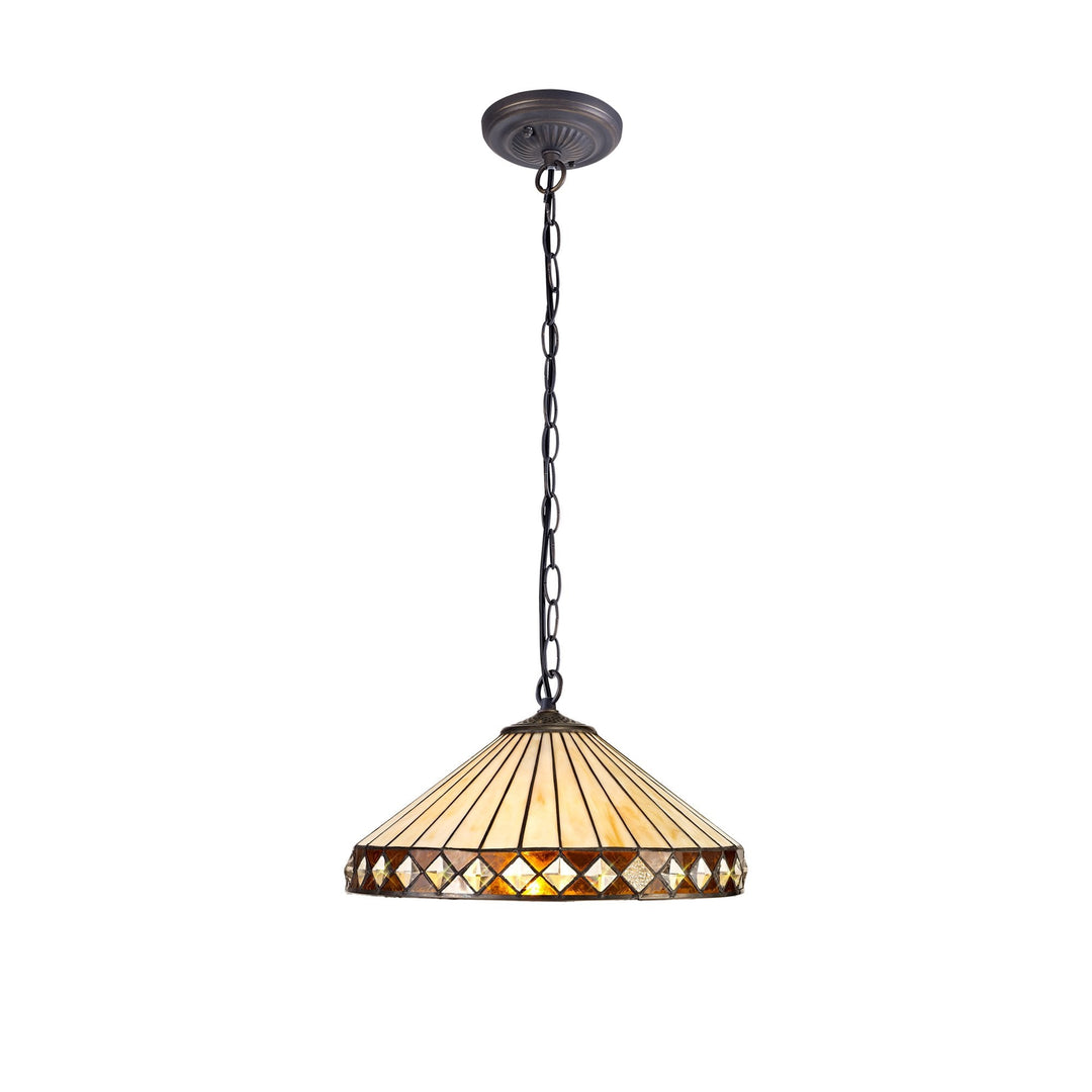 Nelson Lighting NLK02309 Tink 1 Light Down Lighter Pendant With 40cm Tiffany Shade Amber/Chrome/Antique Brass