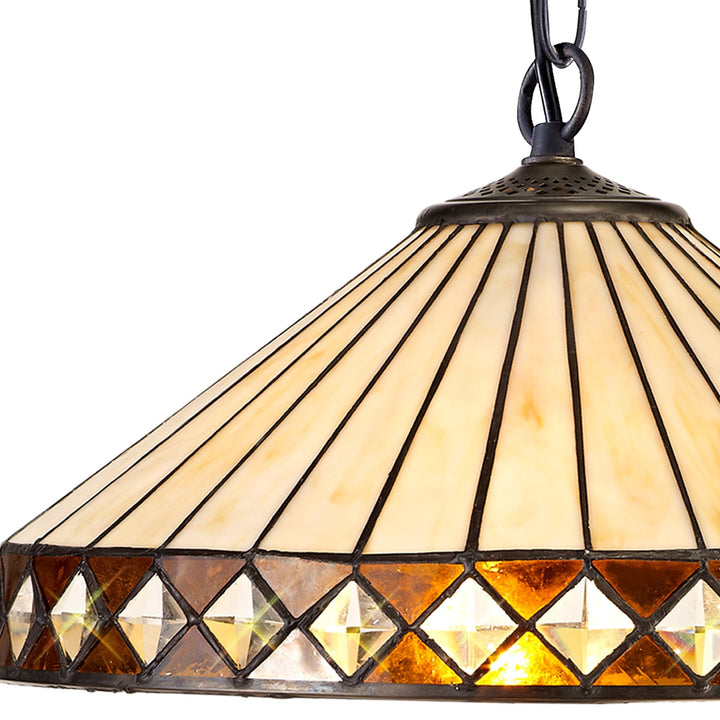 Nelson Lighting NLK02309 Tink 1 Light Down Lighter Pendant With 40cm Tiffany Shade Amber/Chrome/Antique Brass