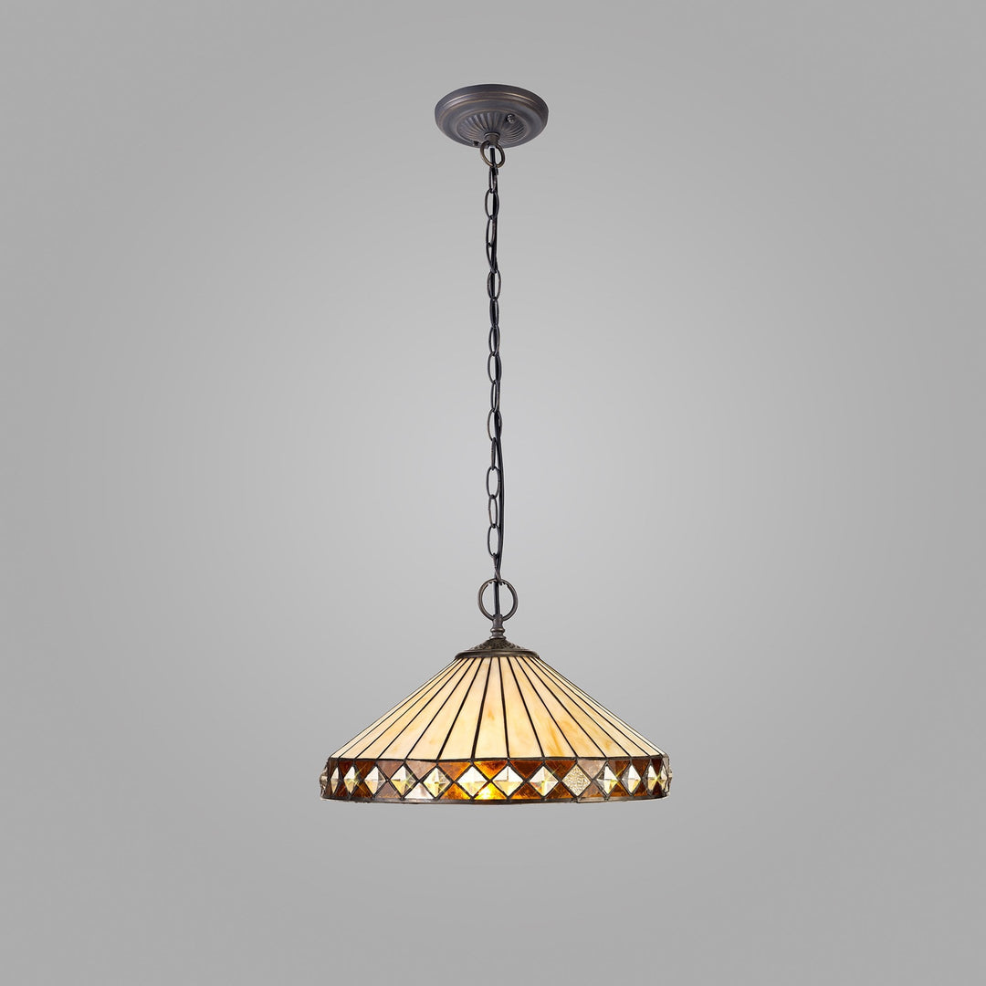 Nelson Lighting NLK02319 Tink 2 Light Down Lighter Pendant With 40cm Tiffany Shade Amber/Chrome/Antique Brass