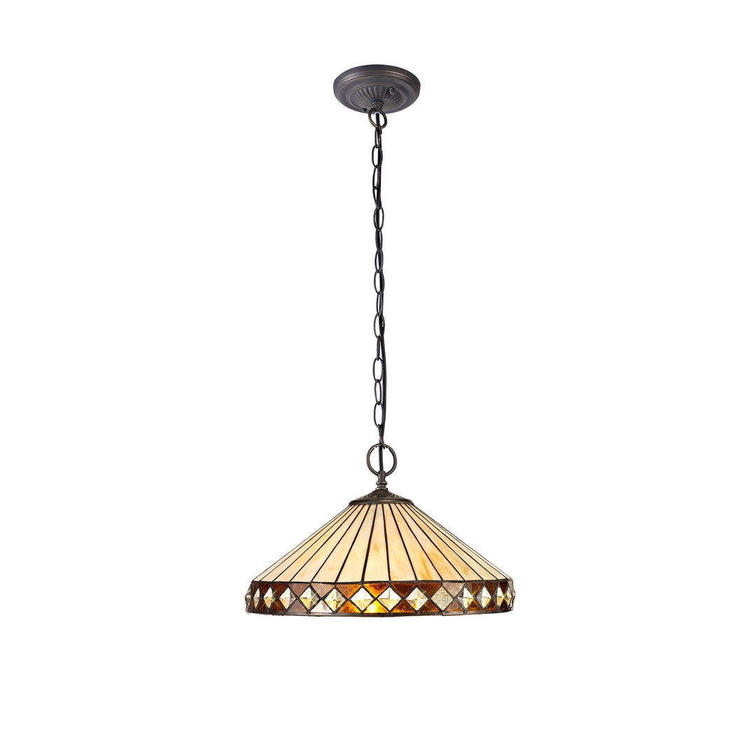 Nelson Lighting NLK02319 Tink 2 Light Down Lighter Pendant With 40cm Tiffany Shade Amber/Chrome/Antique Brass