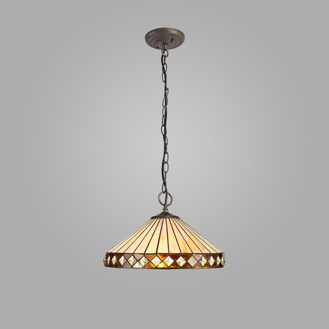 Nelson Lighting NLK02329 Tink 3 Light Down Lighter Pendant With 40cm Tiffany Shade Amber/Chrome/Antique Brass