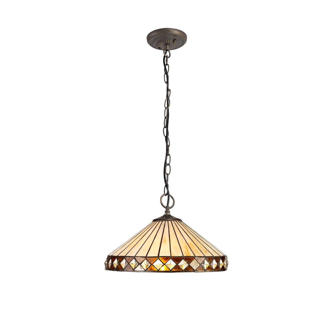 Nelson Lighting NLK02329 Tink 3 Light Down Lighter Pendant With 40cm Tiffany Shade Amber/Chrome/Antique Brass